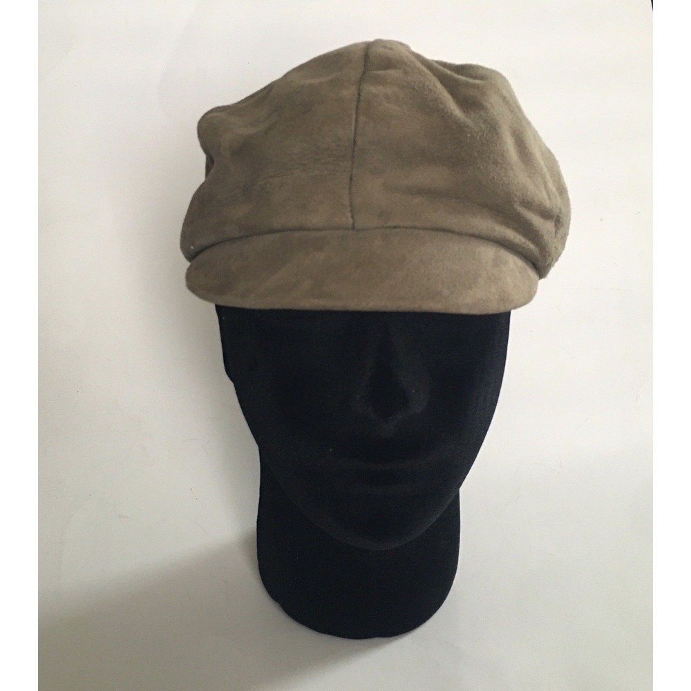 Genuine Suede Newsboy Cap Hat Unisex Tan Baker Boy Cabbie 70s Biker Moto Newsie - Picture 11 of 12